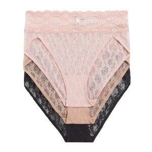 NWT B.tempt'd Lace Kiss Hi Leg Panty 3 Pack Rose Smoke / Au Natural / Night XL